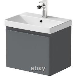 Grey Wall Hung Vanity Unit 500mm Width Modern Bathroom Storage