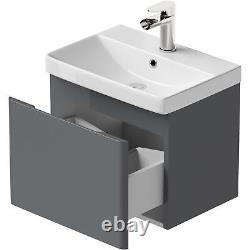 Grey Wall Hung Vanity Unit 500mm Width Modern Bathroom Storage