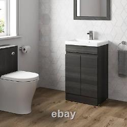 Grey Wood Freestanding Cloakroom Vanity Unit with Basin 500mm Modern Bathroom