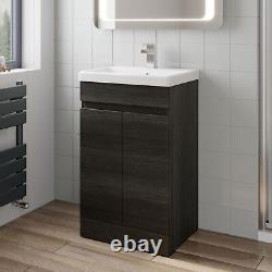 Grey Wood Freestanding Cloakroom Vanity Unit with Basin 500mm Modern Bathroom