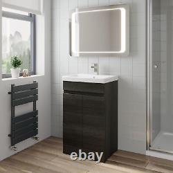 Grey Wood Freestanding Cloakroom Vanity Unit with Basin 500mm Modern Bathroom