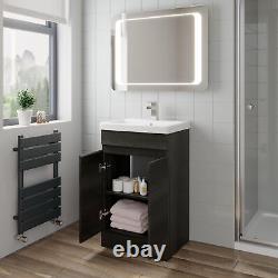 Grey Wood Freestanding Cloakroom Vanity Unit with Basin 500mm Modern Bathroom