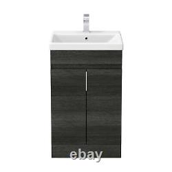 Grey Wood Freestanding Cloakroom Vanity Unit with Basin 500mm Modern Bathroom