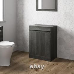 Grey Wood Freestanding Countertop Vanity Unit witho Basin 600mm Doors Modern Bath