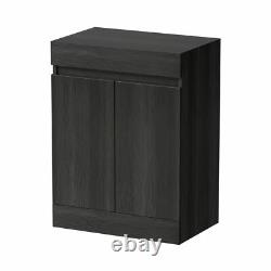 Grey Wood Freestanding Countertop Vanity Unit witho Basin 600mm Doors Modern Bath