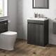 Grey Wood Freestanding Vanity Unit With Basin 600mm Doors Modern Bathroom