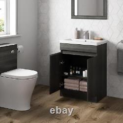 Grey Wood Freestanding Vanity Unit with Basin 600mm Doors Modern Bathroom