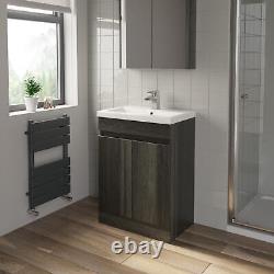 Grey Wood Freestanding Vanity Unit with Basin 600mm Doors Modern Bathroom