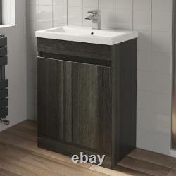 Grey Wood Freestanding Vanity Unit with Basin 600mm Doors Modern Bathroom