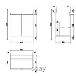 Grey Wood Freestanding Vanity Unit with Basin 600mm Doors Modern Bathroom