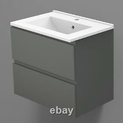 Grey or White Bathroom MDF Vanity Unit Wall Hung Two Drawers 500 mm / 600 mm