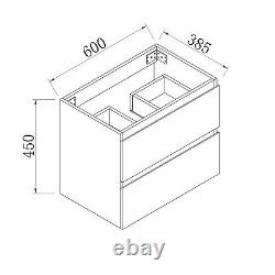 Grey or White Bathroom MDF Vanity Unit Wall Hung Two Drawers 500 mm / 600 mm