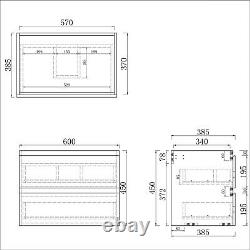 Grey or White Bathroom MDF Vanity Unit Wall Hung Two Drawers 500 mm / 600 mm