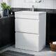 Hardie 600mm 2 Drawer White Floorstanding Vanity Cabinet And Basin Sink Unit