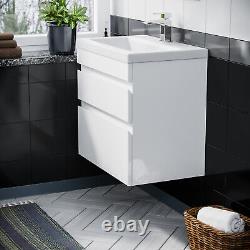 Hardie 600mm 2 Drawer White Wall Hung Vanity Cabinet and Basin Sink Unit