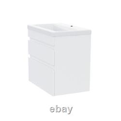 Hardie 600mm 2 Drawer White Wall Hung Vanity Cabinet and Basin Sink Unit
