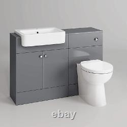 Harper Basin Vanity Unit and BTW Toilet Storage Furniture Set Grey Gloss