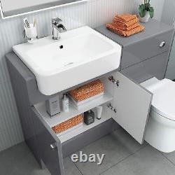 Harper Basin Vanity Unit and BTW Toilet Storage Furniture Set Grey Gloss