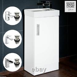 High Gloss White Compact Bathroom Cabinet Vanity Unit Basin Sink Cloakroom 400mm