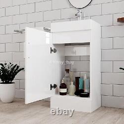 High Gloss White Floor Standing Door Vanity Unit & Basin Sink 450mm Bathroom