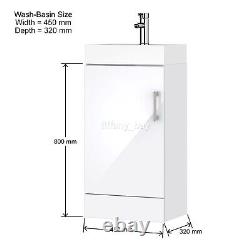 High Gloss White Floor Standing Door Vanity Unit & Basin Sink 450mm Bathroom