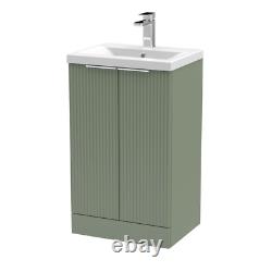 Hudson Reed Floor Standing 500mm Fluted Green Basin Vanity Unit Bathroom Sink