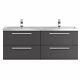 Hudson Reed Quartet Double Vanity Unit With Basin 1440mm Wall Mounted Gloss Grey