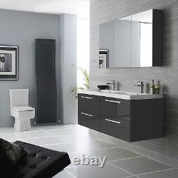 Hudson Reed Quartet Double Vanity Unit with Basin 1440mm Wall Mounted Gloss Grey