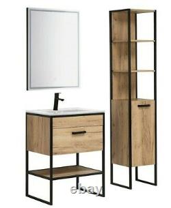 Industrial Loft Black Steel Oak 60cm Bathroom Vanity Cabinet Unit Sink 600 Brook