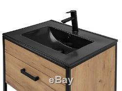 Industrial Loft Black Steel Oak Bathroom Vanity Cabinet Unit Sink Basin 60 Brook
