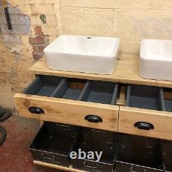 Industrial style reclaimed timber bathroom vanity unit 1300 mm wide