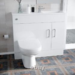 James 1000mm Freestanding White Slimline Vanity, Basin, WC Unit BTW Toilet