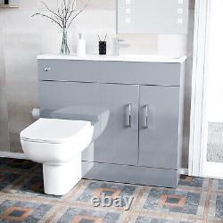 James 1000mm Grey Slimline MDF Vanity Basin WC Unit BTW Rimless Toilet