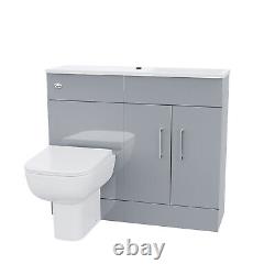 James 1000mm Grey Slimline MDF Vanity Basin WC Unit BTW Rimless Toilet