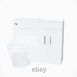 James 1000mm White Slimline Vanity, Basin WC Unit BTW Rimless Toilet Flat Pack