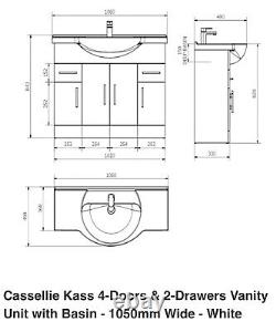 KASS Bathroom Vanity Unit 1050mm KS105BU GLOSS WHITE VANITY UNIT ONLY