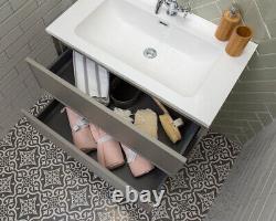 Kersig Matt Grey Bathroom Wall Hung Vanity Unit Composite Resin Basin 60cm