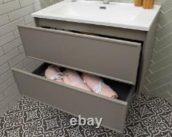 Kersig Matt Grey Bathroom Wall Hung Vanity Unit Composite Resin Basin 60cm