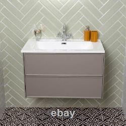 Kersig Matt Grey Bathroom Wall Hung Vanity Unit Composite Resin Basin 60cm