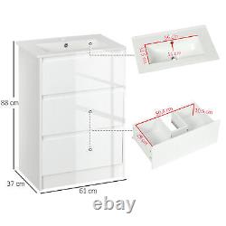 Kleankin 600mm Bathroom Vanity Unit with 1 Tap Hole Basin Drawers Gloss White