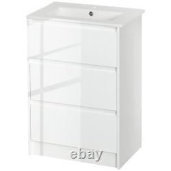 Kleankin 600mm Bathroom Vanity Unit with 1 Tap Hole Basin Drawers Gloss White