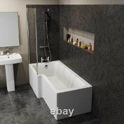 L Shaped Bathroom Suite LH/RH Bath Screen Basin Vanity Unit Toilet Shower Taps