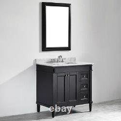 Large 900MM Black Vanity Unit Basin Marble Worktop Mirror Floor Standing