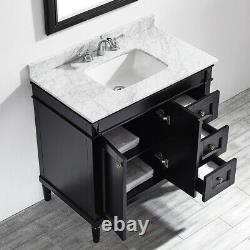 Large 900MM Black Vanity Unit Basin Marble Worktop Mirror Floor Standing