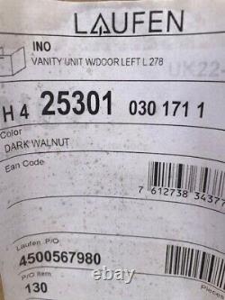 Laufen vanity unit in dark walnut for cloakroom 280mm x 300mm x 605mm