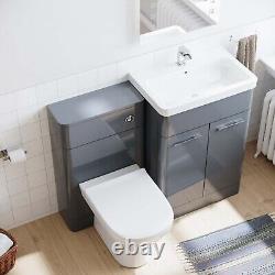 Lex 600mm Grey Flat Packed Vanity Unit, Basin, WC Unit, Eslo Back to wall Toilet