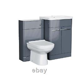 Lex 600mm Grey Flat Packed Vanity Unit, Basin, WC Unit, Eslo Back to wall Toilet