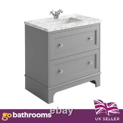 Light Grey Vanity Unit Classic 800mm Unit & Marble Top 2 Drawer Bathroom Storage
