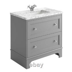 Light Grey Vanity Unit Classic 800mm Unit & Marble Top 2 Drawer Bathroom Storage