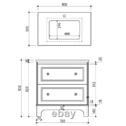 Light Grey Vanity Unit Classic 800mm Unit & Marble Top 2 Drawer Bathroom Storage